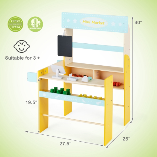 Costway Kid's Pretend Play Grocery Store Toddler Supermarket Toy Set with Cash Register