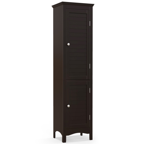 Costway Tall Bathroom Floor Cabinet Narrow Linen Tower with 2 Doors & Adjustable Shelf