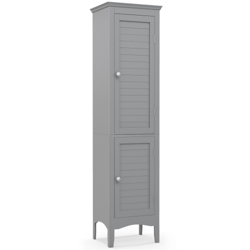 Costway Tall Bathroom Floor Cabinet Narrow Linen Tower with 2 Doors & Adjustable Shelf