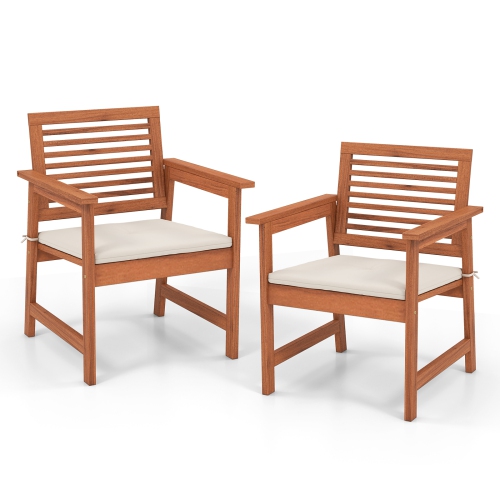 COSTWAY  Set Of 2 Outdoor Dining Chair Patio Solid Wood Chairs With Comfortable Cushions