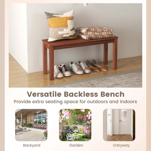 Costway Patio Backless Bench 2-Seater Outdoor Dining Bench Solid Wood Garden Backyard