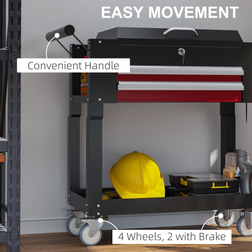 HOMCOM Rolling Tool Cart with Wheels, 330 LBS Capacity Steel Heavy Duty Cart with 2 Drawers, Tray, Lockable Tool Chest with Flip Top for Garage,