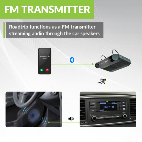 Avantree Roadtrip - Bluetooth Speaker & Wireless FM Transmitter Kit 2-in-1 for Cars with Hands-Free 6W Speakerphones, Built-in Mic, and Multipoint