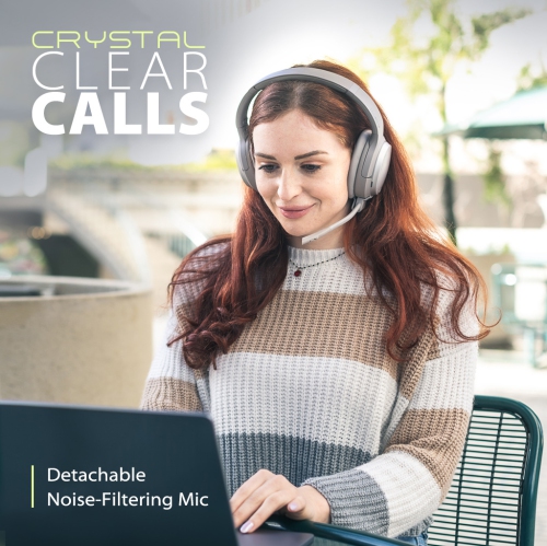 Avantree Eon - Bluetooth Headphones with Detachable Noise-Canceling Mic & Charging Stand for Music & Calls on PC Phone, Wireless & Wired Over Ear