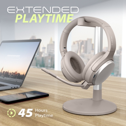 Avantree Eon - Bluetooth Headphones with Detachable Noise-Canceling Mic & Charging Stand for Music & Calls on PC Phone, Wireless & Wired Over Ear