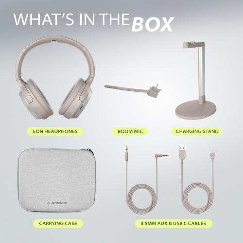 Avantree Eon - Bluetooth Headphones with Detachable Noise-Canceling Mic & Charging Stand for Music & Calls on PC Phone, Wireless & Wired Over Ear
