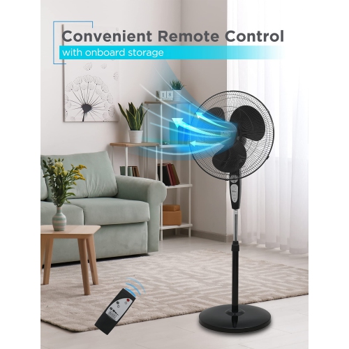 BLACK+DECKER 18-Inch Stand Fan with Remote Control, 3-Speed Settings, Black