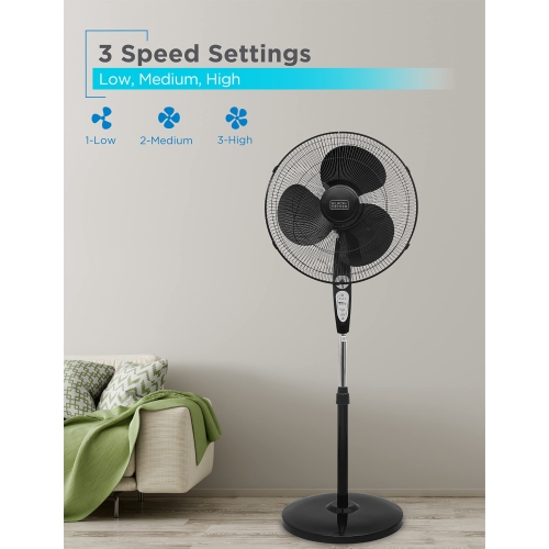 BLACK+DECKER 18-Inch Stand Fan with Remote Control, 3-Speed Settings, Black
