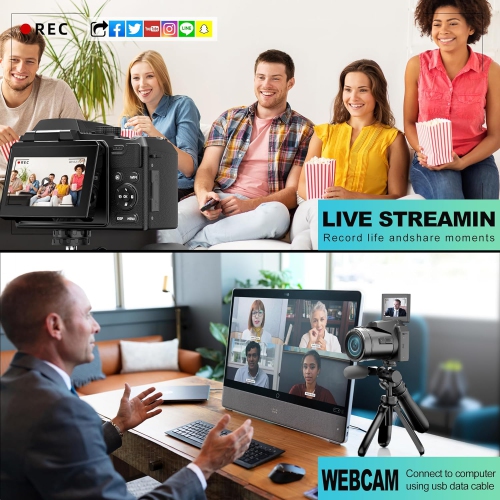 64MP 5K Digital Camera for Photography, Vlogging Cameras for YouTube with 3'' Flip Screen,16X Digital Zoom, with WiFi & App Control, Flash,SD Card, 2