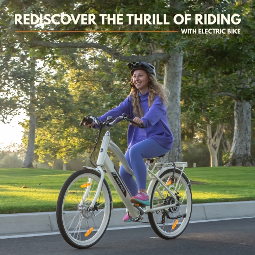 Vélo électrique Cruiser de 500 W Rover by Land Rover avec assistance à pédale et accélérateur-Crème