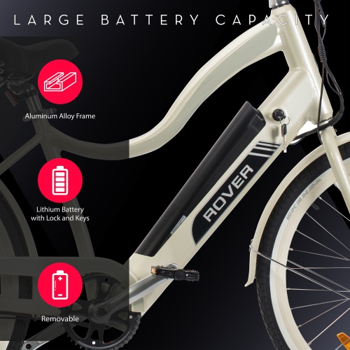 Vélo électrique Cruiser de 500 W Rover by Land Rover avec assistance à pédale et accélérateur-Crème