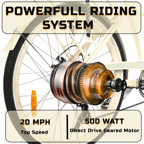Vélo électrique Cruiser de 500 W Rover by Land Rover avec assistance à pédale et accélérateur-Crème