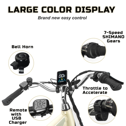 Vélo électrique Cruiser de 500 W Rover by Land Rover avec assistance à pédale et accélérateur-Crème