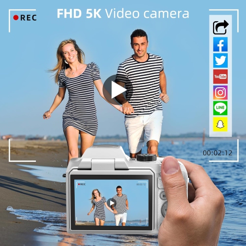 64MP Digital Camera for Photography and Video, 5K Vlogging Camera for YouTube with 3’’ Flip Screen,16X Digital Zoom, WIFI& Autofocus,2 Batteries,