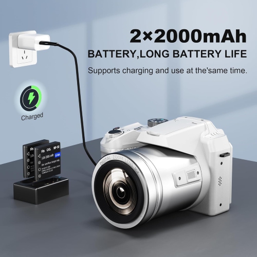 64MP Digital Camera for Photography and Video, 5K Vlogging Camera for YouTube with 3’’ Flip Screen,16X Digital Zoom, WIFI& Autofocus,2 Batteries,