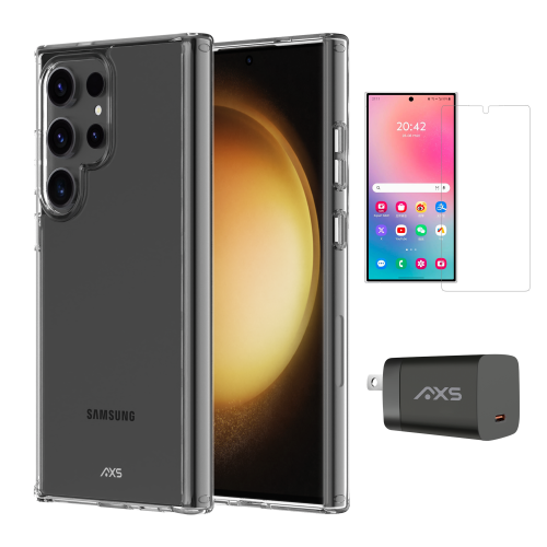 AXS BY AXESSORIZE  Axs Starter Kit Bundle With Ultra Clear Case, Screen Protector And 30W Charger for Samsung Galaxy S24 Ultra