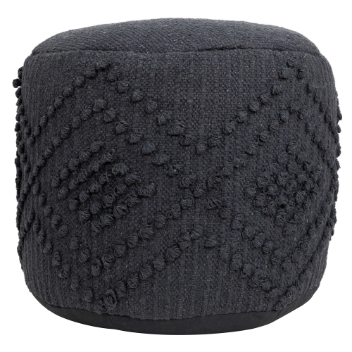 Woven Cotton Textured Round Pouf - 14" - Gray