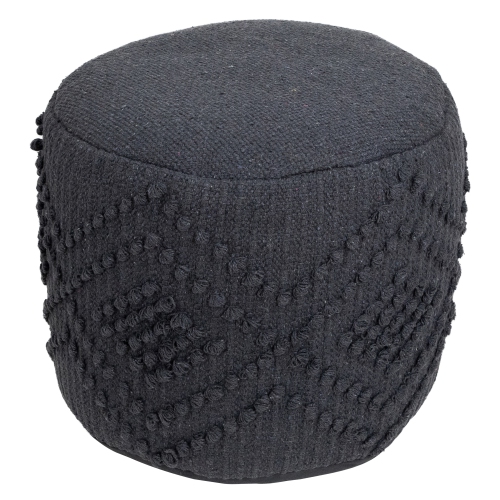Woven Cotton Textured Round Pouf - 14" - Gray