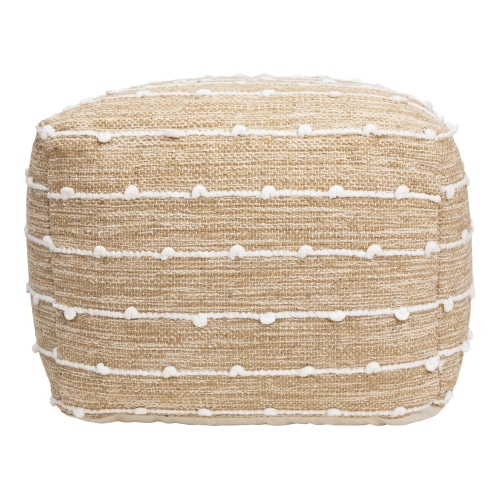 Woven Cotton Textured Stripe Square Pouf - 14" - Beige