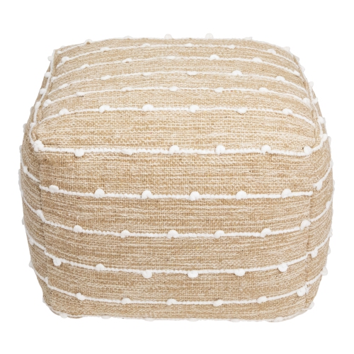 Woven Cotton Textured Stripe Square Pouf - 14" - Beige