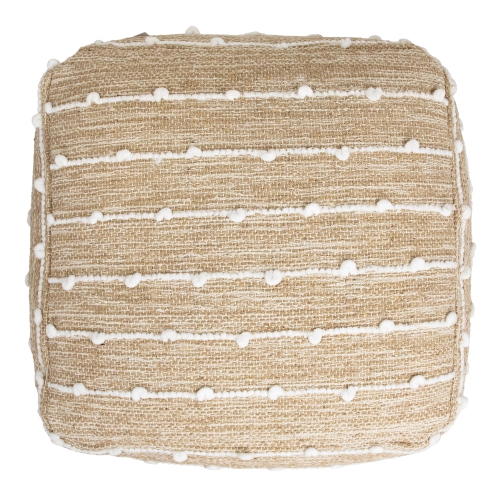 Woven Cotton Textured Stripe Square Pouf - 14" - Beige