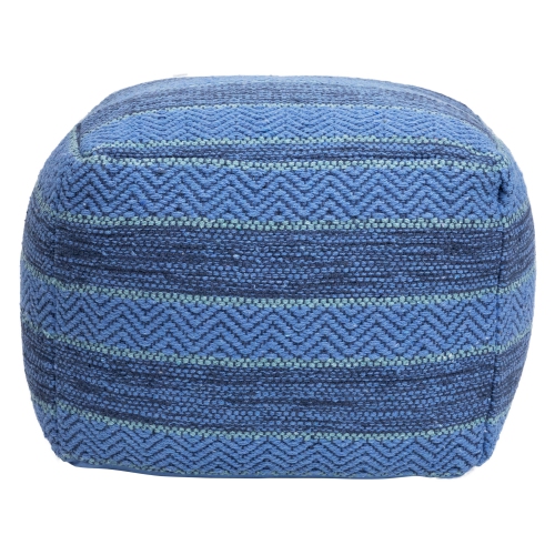 Striped Woven Cotton Square Pouf - 14" - Blue
