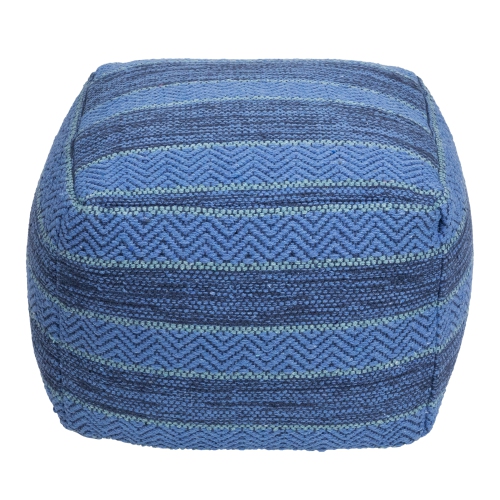 Striped Woven Cotton Square Pouf - 14" - Blue