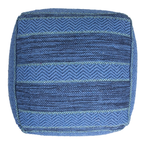 Striped Woven Cotton Square Pouf - 14" - Blue
