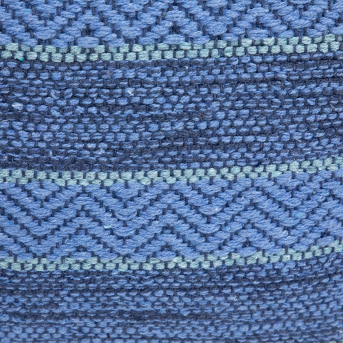 Striped Woven Cotton Square Pouf - 14" - Blue