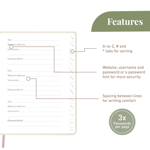 Rileys & Co Livre de mots de passe avec onglets alphabétiques, gestionnaire de mots de passe, livrets de mots de passe pour les aînés, carnet de mots