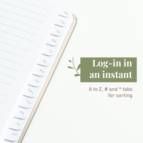 Rileys & Co Livre de mots de passe avec onglets alphabétiques, gestionnaire de mots de passe, livrets de mots de passe pour les aînés, carnet de mots