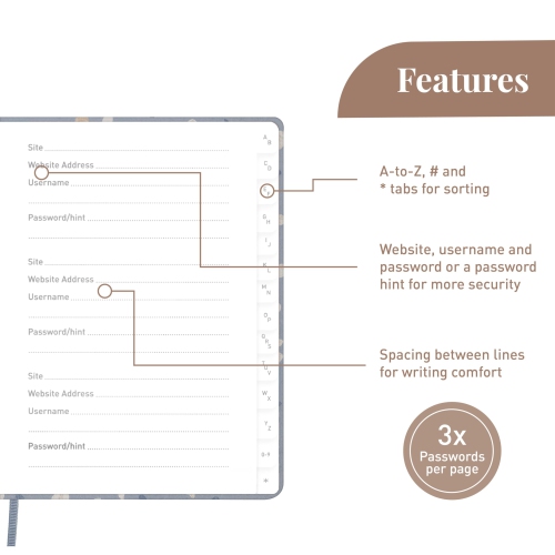 Rileys & Co Compact Terrazzo – Livre de mots de passe alphabétique, organisateur de connexion sécurisé, gardien de nom d’utilisateur Internet et site