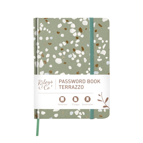 Rileys & Co Terrazzo Elegance – Livre de mots de passe | onglets alphabétiques, organisateur de mots de passe, sécurité Internet et gardien de