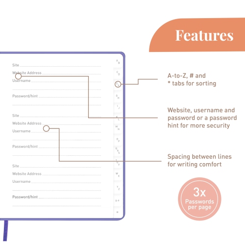 Rileys & Co Livret de mots de passe avec onglets alphabétiques, gestionnaire de mots de passe, livrets de mots de passe pour les aînés, carnet de