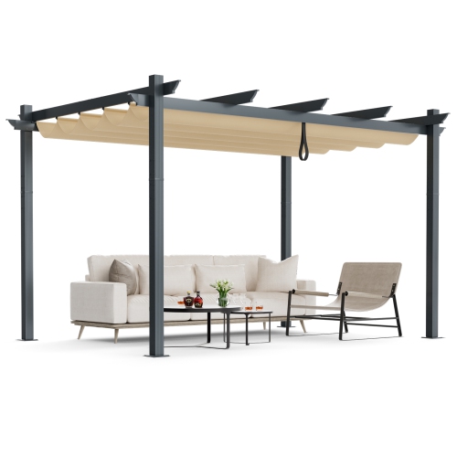 Pergola d'extérieur en aluminium robuste de 10 x 13 pi avec auvent rétractable beige de Costway