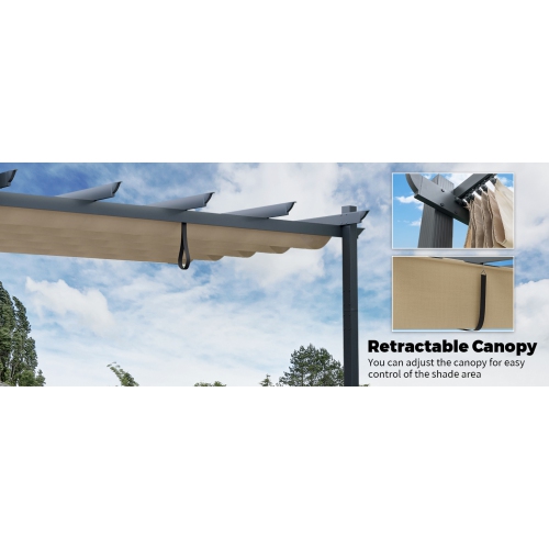 Costway 10x13 Ft Pergola, Heavy-Duty Aluminum Outdoor Pergola with Retractable Sun Shade Canopy Beige