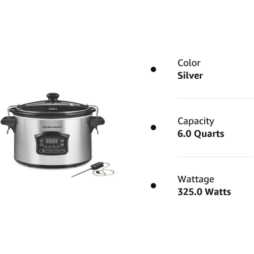 Mijoteuse numérique programmable portative de 6 pte Set & Forget de Hamilton Beach avec sonde de température et réglage de décongélation, mijoteuse