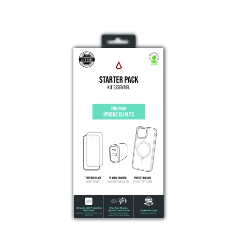 Ensemble LBT : Étui transparent Mag de TUFF8, verre trempé, chargeur 30 W PD pour iPhone 15