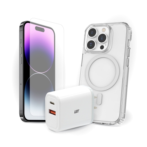 LBT  Bundle: Tuff8 Clear Mag Case, Tempered Glass, 30W Pd Charger for Iphone 15 Pro