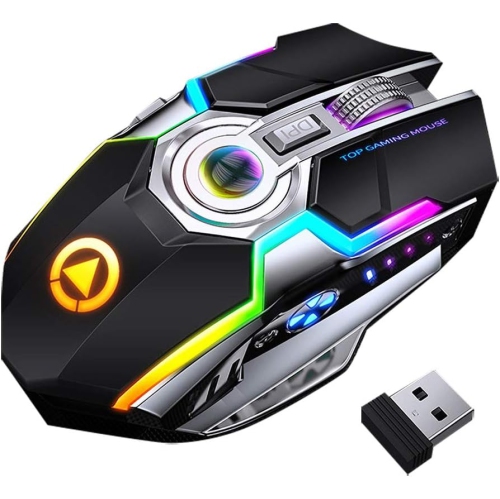 ErgoBeam Wireless Rechargeable Gaming Mouse Mice Souris, RGB Backlit 7 Buttons 1600DPI for PC Gamer Laptop Desktop Chromebook Mac