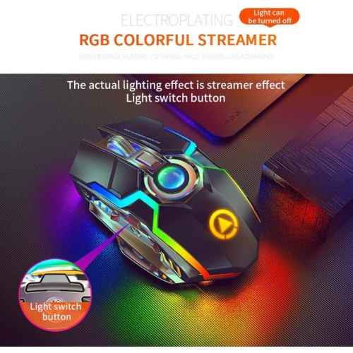 ErgoBeam Wireless Rechargeable Gaming Mouse Mice Souris, RGB Backlit 7 Buttons 1600DPI for PC Gamer Laptop Desktop Chromebook Mac