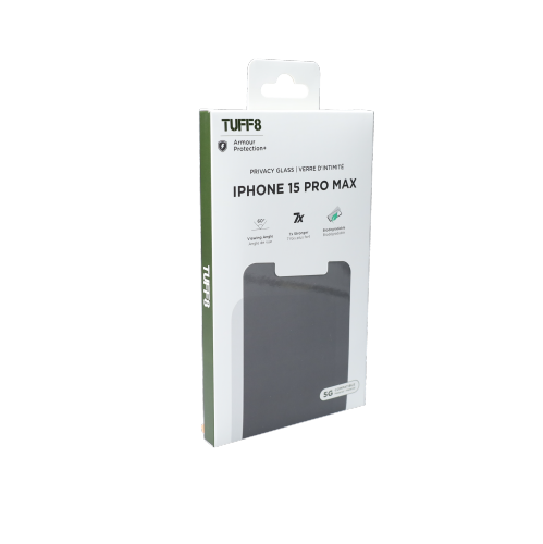 TUFF8 Privacy Tempered Glass /w Installing Tray for iPhone 15 Pro Max