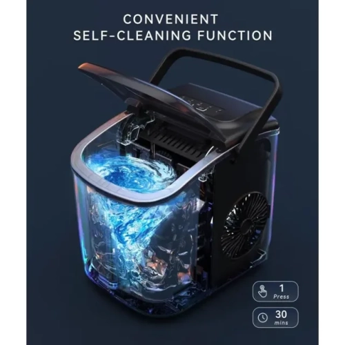 Machine à glaçons portative ECozy - 9pcs glaçons en 6 minutes, sortie quotidienne 26 lb, autonettoyage avec sacs à glaçons, cuillère et panier -