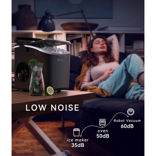 Machine à glaçons portative ECozy - 9pcs glaçons en 6 minutes, sortie quotidienne 26 lb, autonettoyage avec sacs à glaçons, cuillère et panier -