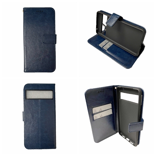 TopSave Leather Folio Flip Wallet w/Magnetic Clip Card Slot Holder Case For Google Pixel 8A 6.1", Navy Blue