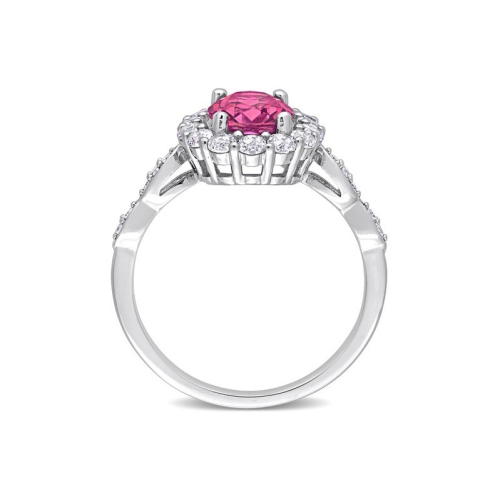 Bague halo en or blanc 10K ct avec topaze rose et blanc d'2,05&nbsp;carat