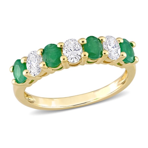 GEM AND HARMONY  3/5 Carat (Ctw) Emerald Band Ring In 14K Gold With Diamonds In Yellow