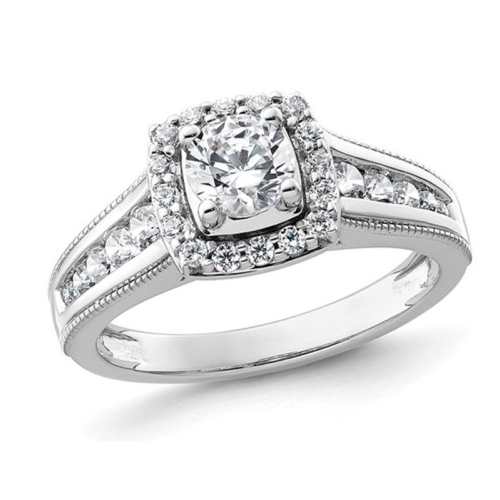 Bague de fiançailles halo en or blanc 14K ct avec diamant d'un laboratoire d'1,00&nbsp;carat