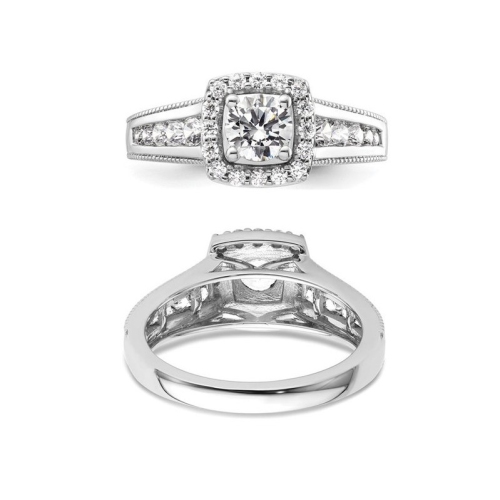 Bague de fiançailles halo en or blanc 14K ct avec diamant d'un laboratoire d'1,00&nbsp;carat