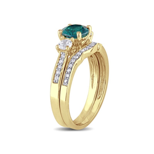4/5 Carat Lab-Created Emerald Bridal Wedding Ring Set in 10K Yellow Gold with Diamonds